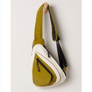 Free People Stylish Olive and White Fleece Sling Bag